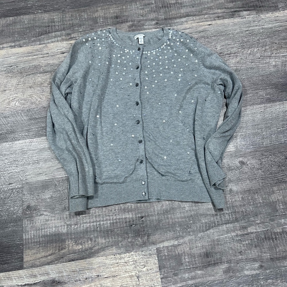 Croft & Barrow Light Gray Cardigan with Bead Accents